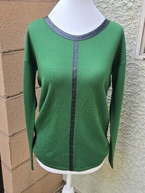 Kenar Merino Wool Green Sweater with Black Trim